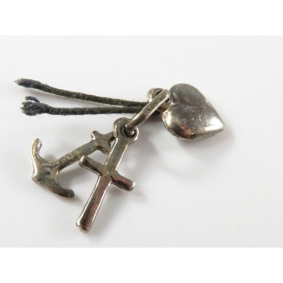 Vintage Sterling Silver 3 Miniature Charms Set Anchor Heart Cross - Picture 4 of 4
